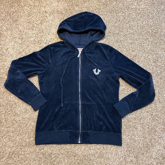 True Religion Blue Velvet Zip Up Hoodie (XL) - Picture 1 of 11